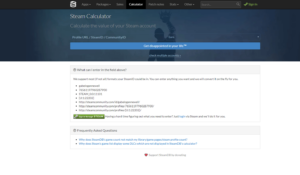 Steamcalculator Webseite - Steam Account Wert
